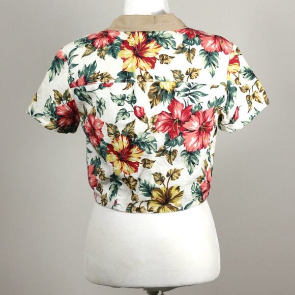 Vintage 1990s Enchanté Collection Floral Zip Up Collared Crop Top Medium - Picture 4 of 7